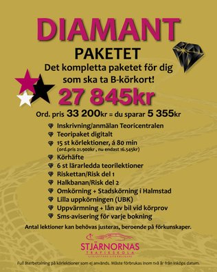 STARTPAKET B-körkort Falkenberg – vårt bästa paket pris på DIAMANTPAKETET - Stjärnornas Trafikskola 