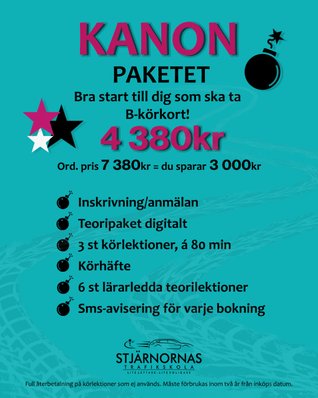 Bra pris startpaket B-körkort Falkenberg - KANONPAKETET Stjärnornas Trafikskola
