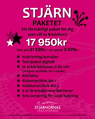 Startpaket B-körkort Falkenberg - Förmånligt paket pris  STJÄRNPAKETET Stjärnornas Trafikskola